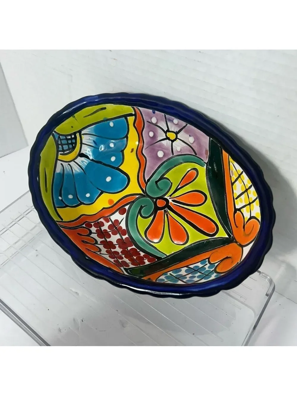 Talavera Mexican Pottery Set of Two Trinket Dishes Handpainted Signed Floral